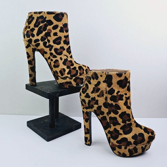 Colin Stuart Leopard Print Leather Zipper Back Ankle Bootie Sz 8B - Picture 2 of 10